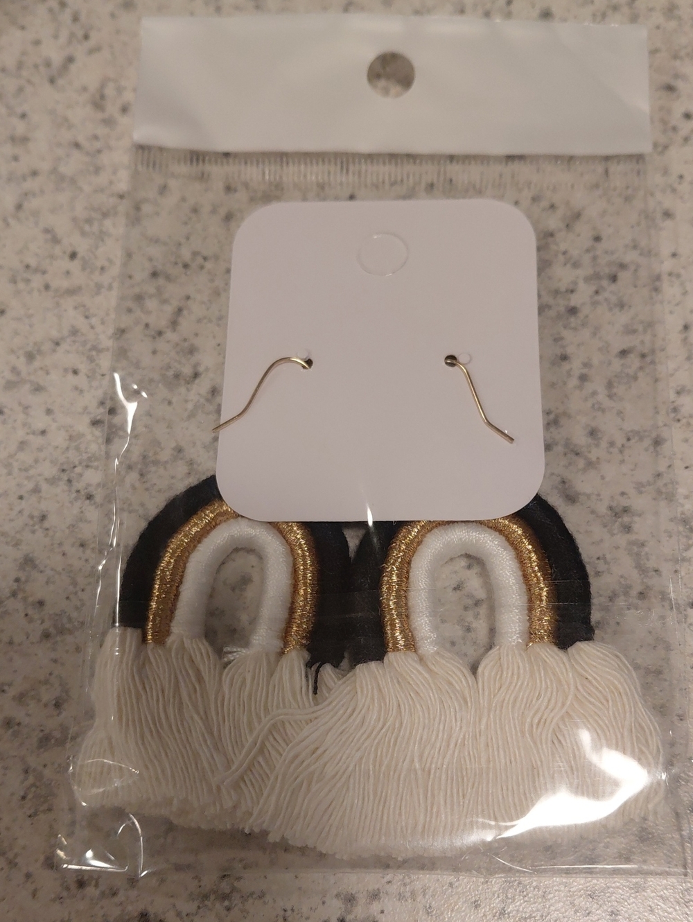 Fashion Jewelry Cream, Gold & Black Rainbow Fringe Earrings - Picture 2 of 2